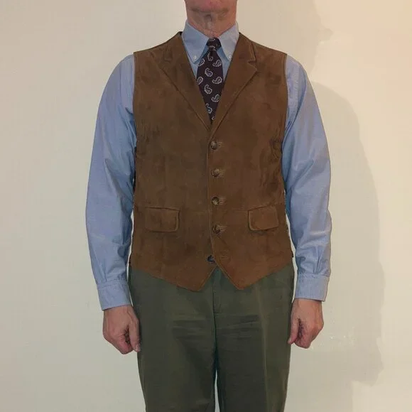 Brooks Brothers Brown Leather Waistcoat - Size: Large - Picture 1 of 8